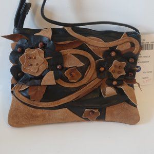 NWT Womens Chico's Anise Brown Black Short Handle Leather Suede Shoulder…